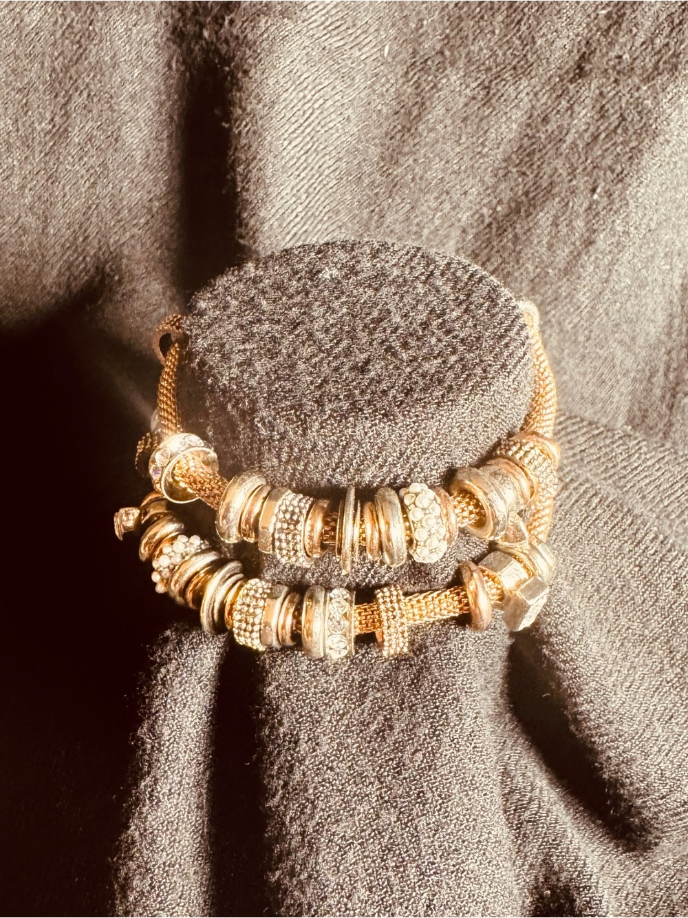 Rose Gold Tone stretch Charm Bracelet Set with Crystal Accents
